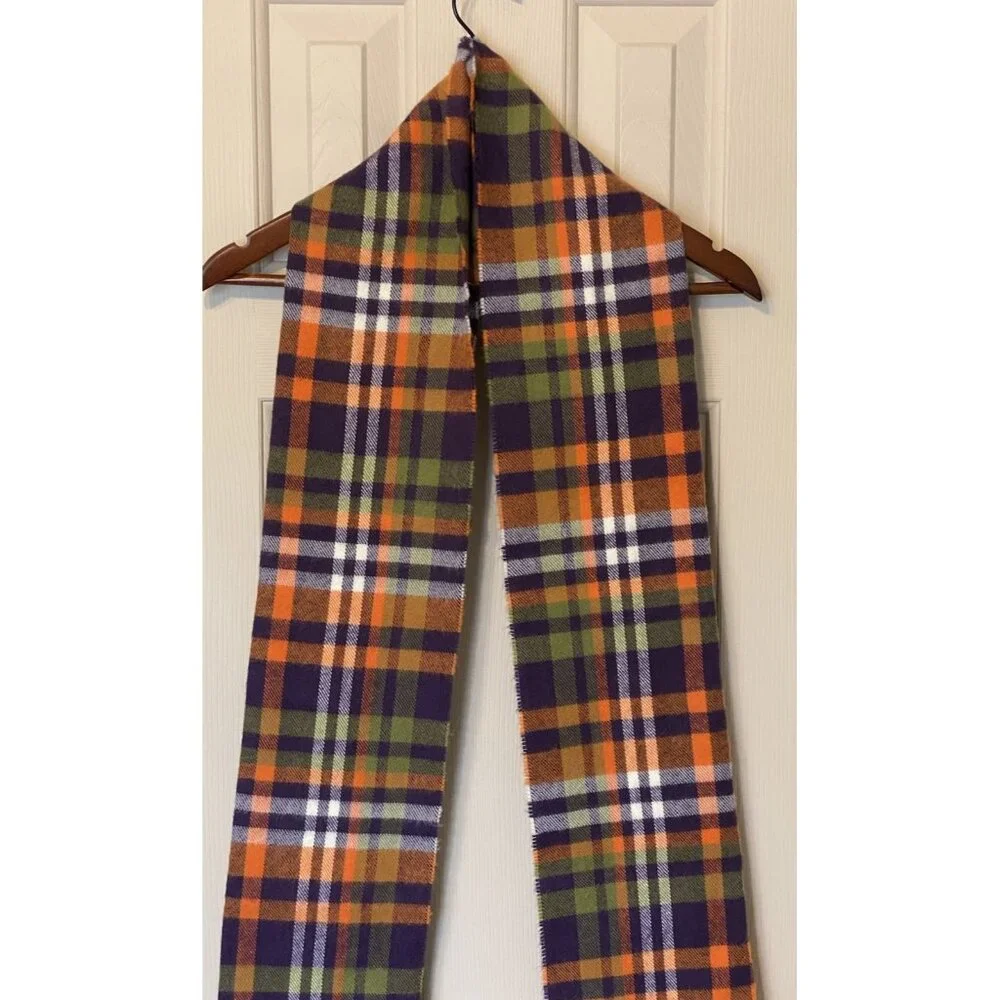 D&Y Purple Orange Gray Green Striped Check Men's Scarf 12